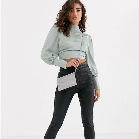 Satin High Neck Backless Blouse - Picture 2 of 13